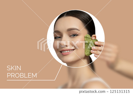 Botox. Skin Care. The girl is getting a face massage, using the gouache method. Botox. Skin Care. The girl is getting a face massage, using the gouache method. 125131315