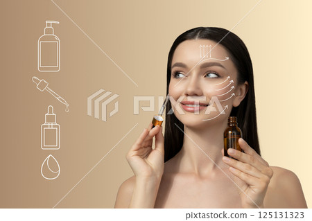 Botox. Skin Care. Facial care concept, girl with charts. Botox. Skin Care. Facial care concept, girl with charts. 125131323