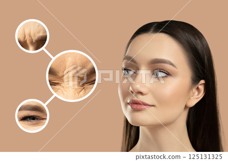 Botox. Skin Care. A girl with dental problems, on a bright background. 125131325