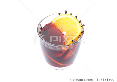 PNG, Mulled wine, drink in a glass with ingredients, isolated on white background 125131399