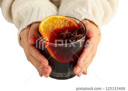 PNG, Mulled wine, drink in a glass with ingredients, isolated on white background 125131409