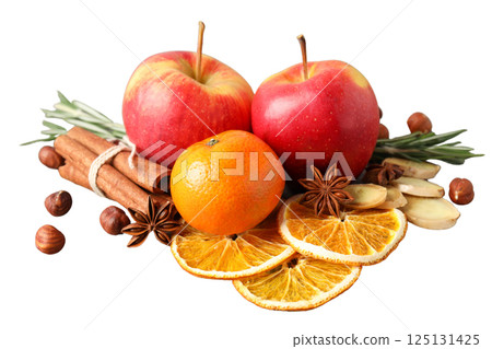 PNG, Mulled wine, spicy ingredients for drink, isolated on white background 125131425