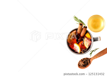 PNG, Mulled wine, drink in a glass with ingredients, isolated on white background 125131432