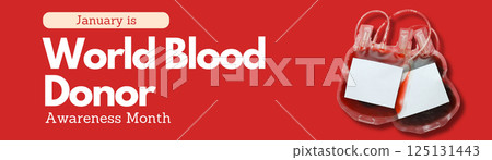 Donation of blood, a package with blood, with a text-call. 125131443