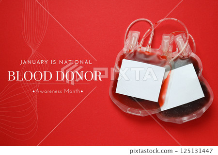 Donation of blood, a package with blood, with a text-call. 125131447