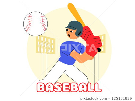 A Baseball Player Sport Vector Illustration featuring an Athlete in Uniform Throwing, Catching, or Hitting a Ball using Bats and Gloves on a Stadium A Baseball Player Sport Vector Illustration featuring an Athlete in Uniform Throwing, Catching, or Hitting a Ball using Bats and Gloves on a Stadium 125131939