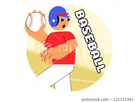A Baseball Player Sport Vector Illustration featuring an Athlete in Uniform Throwing, Catching, or Hitting a Ball using Bats and Gloves on a Stadium 125131941