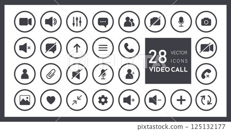 Icon Videocall. Collections buttons for video chat interface. Minimalistic simple outline symbols. Vector illustration isolated on white background Icon Videocall. Collections buttons for video chat interface. Minimalistic simple outline symbols. Vector illustration isolated on white background 125132177