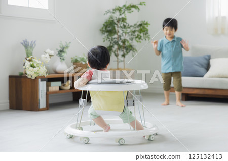 Baby walking on a walker 125132413