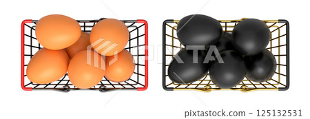 Wire baskets filled with eggs, isolated on white transparent background, concept of kitchen storage Wire baskets filled with eggs, isolated on white transparent background, concept of kitchen storage 125132531