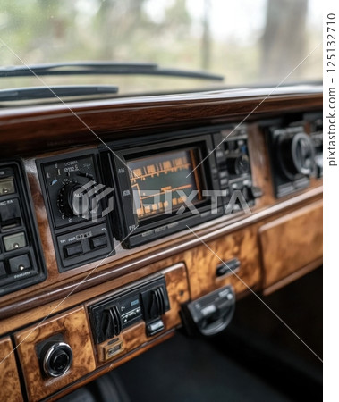 Classic Car Interior Dashboard Wood Trim Detail 125132710
