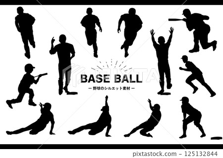 Baseball action silhouette material set Baseball action silhouette material set 125132844