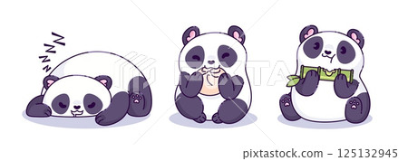 Cute kawaii panda characters set on white 125132945