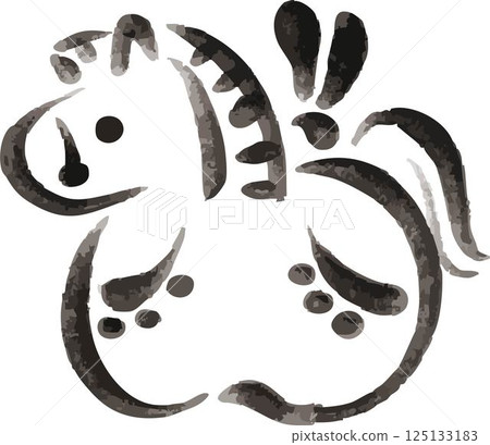 New Year 2026 Clay Bell Year of the Horse Year of the Horse Horse Sumi-e Ink Painting Japanese Painting Hand-drawn Watercolor New Year's Card Illustration 125133183