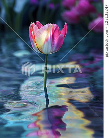 pink tulip in the pond pink tulip in the pond 125133247