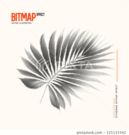 Tropical palm leaf with halftone effect. Exotic jungle leaves for summer jungle vintage retro design. Trendy vector illustration. Tropical palm leaf with halftone effect. Exotic jungle leaves for summer jungle vintage retro design. Trendy vector illustration. 125133342