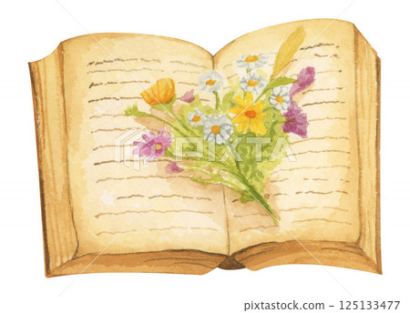 Cottagecore spring reading watercolor art, soft tones, and romantic vintage mood. Cottagecore spring reading watercolor art, soft tones, and romantic vintage mood. 125133477