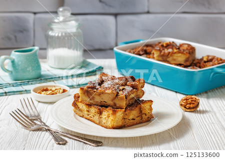 Brioche french toast sweet casserole, top view Brioche french toast sweet casserole, top view 125133600