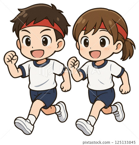 Boys and girls in gym clothes Boys and girls in gym clothes 125133845