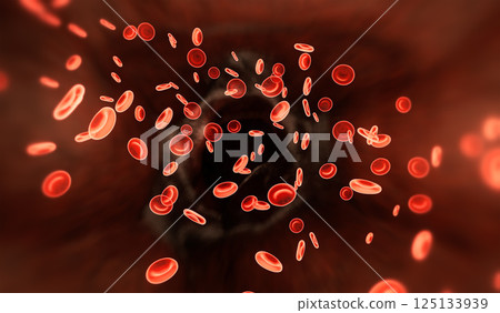 Red blood cells flow in vein 125133939