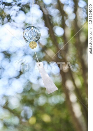 Wind chimes swaying in the wind under the summer sunlight Wind chimes swaying in the wind under the summer sunlight 125134090