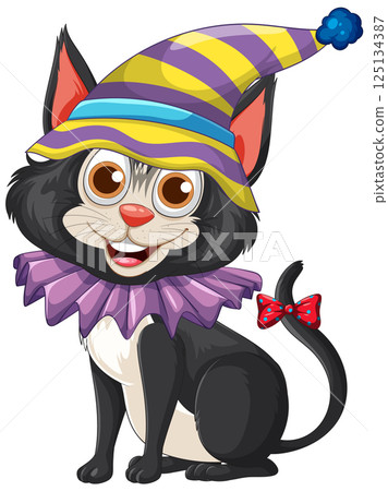 Playful Cat in Clown Hat Illustration 125134387