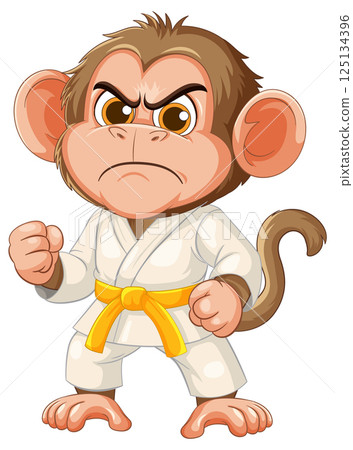 Determined Martial Arts Monkey in Karate Gi 125134396