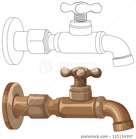 Detailed Vector Illustration of Water Faucet 125134397