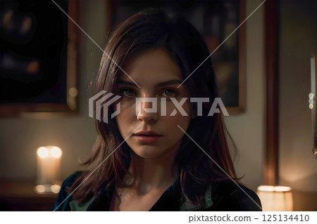 beautiful girl with long hair 125134410