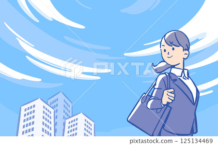 A young woman in a suit under the blue sky A young woman in a suit under the blue sky 125134469