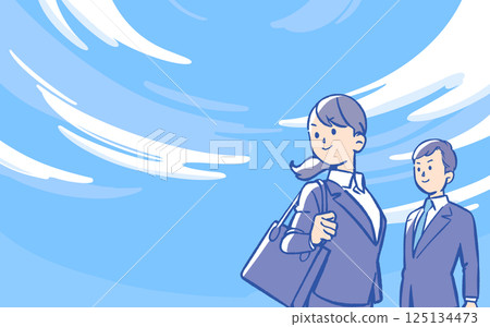 Young men and women in suits under the blue sky Young men and women in suits under the blue sky 125134473