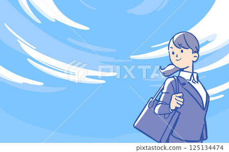 藍天下穿著西裝的年輕女子 125134474