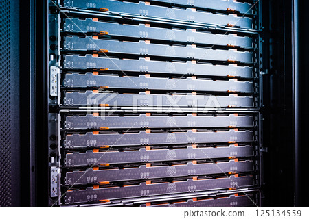 detail of data center with hard drive array 125134559