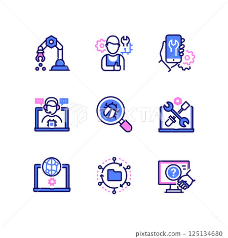 Device service and repair - line design style icons set 125134680