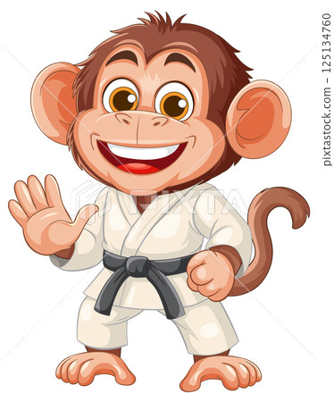 Cheerful Monkey in Karate Gi Illustration Cheerful Monkey in Karate Gi Illustration 125134760