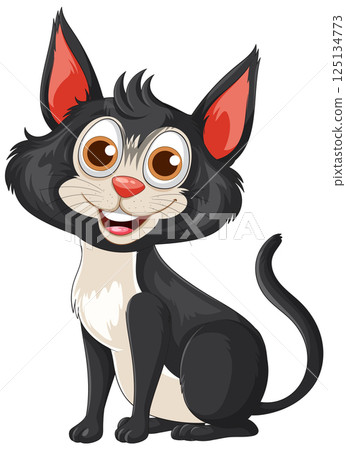Playful Cartoon Cat with Big Eyes 125134773