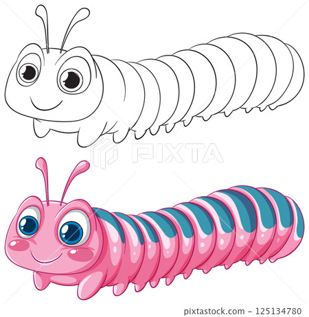 Cute Cartoon Caterpillar Vector Illustration 125134780