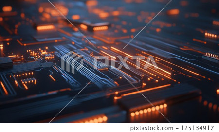 Abstract glowing orange circuit board. 125134917