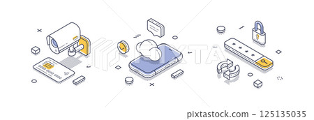 Internet security concepts featuring modern isometric line icons in vector format 125135035