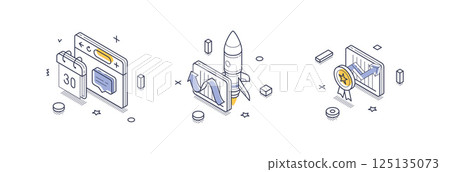 Creative isometric line icons for business startup concepts and growth 125135073