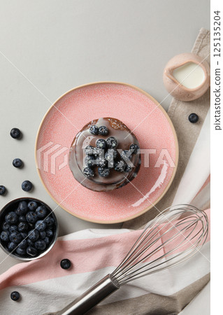 Chocolate pancakes, tasty breakfast, concept of delicious food 125135204