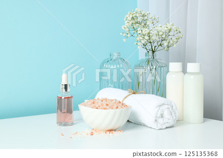 Sea salt, concept of spa and self care Sea salt, concept of spa and self care 125135368