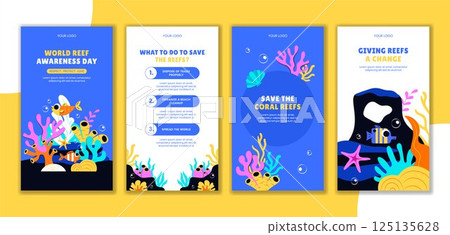 Ocean Protection and Reef Awareness Social Media Stories Flat Illustration Template 125135628