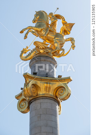 St. George Statue or Freedom Monument at Freedom square in Tbilisi, Georgia 125135905