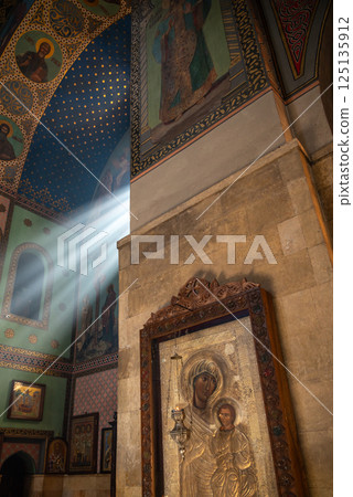 Interior of the Sioni Cathedral of the Dormition, Georgian Orthodox cathedral in historic Old Town of Tbilisi, Georgia Interior of the Sioni Cathedral of the Dormition, Georgian Orthodox cathedral in historic Old Town of Tbilisi, Georgia 125135912