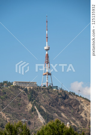 Tbilisi TV broadcasting communications tower located in Mtatsminda Park above Tbilisi, Georgia Tbilisi TV broadcasting communications tower located in Mtatsminda Park above Tbilisi, Georgia 125135932