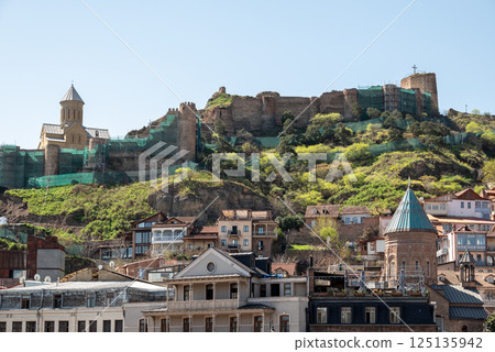 Ancient Narikala fortress overlooking Old town of Tbilisi, the capital of Georgia 125135942