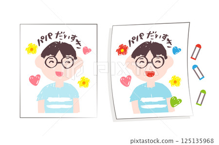 父親節手繪微笑爸爸肖像：兩套蠟筆畫圖案 125135968