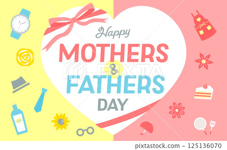Father's Day and Mother's Day carnation or rose flower and gift present heart ribbon background frame set_event 125136070