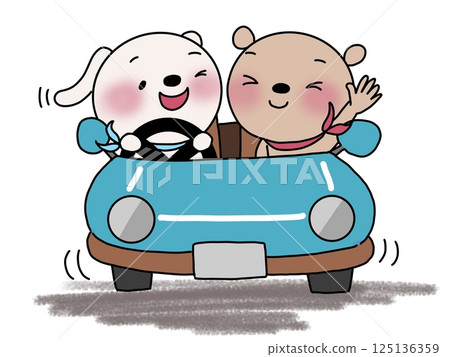 Driving rabbit and bear 125136359